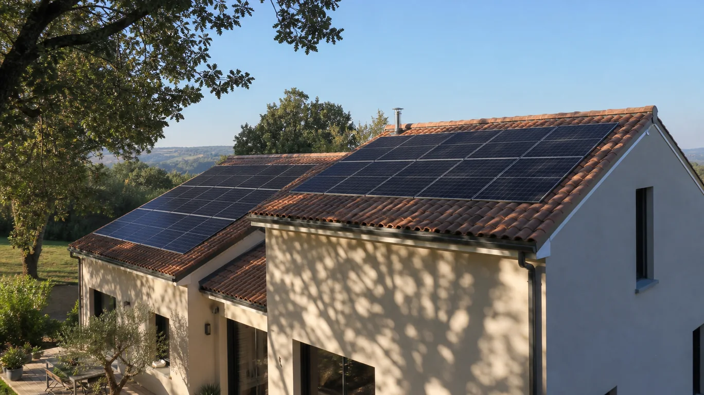 Panneaux solaires répartis sur deux orientations de toiture près d’Agen